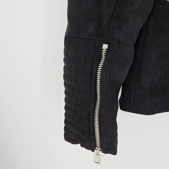 H&M Black Faux Suede Jacket Zippered Biker Moto Goth Grunge Streetwear Women’s 8 - Picture 3 of 8